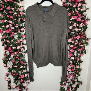 Mercer Street Studio 100% Merino Wool Polo Sweater Mens XL Gray Brown Work